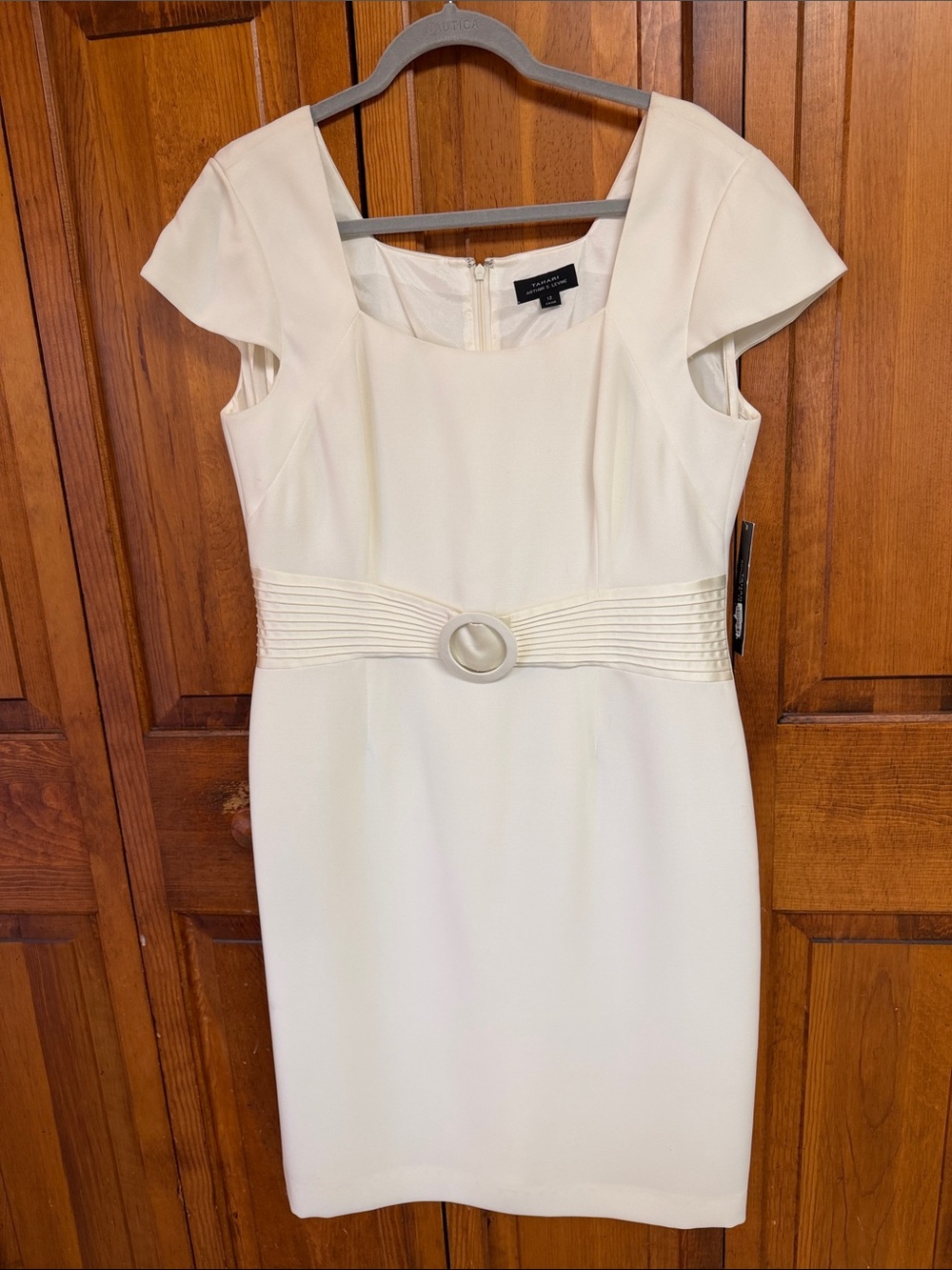 Tahari Arthur Levine Ruched Belted Cocktail Sheath Dress Formal Bridal NWT S12